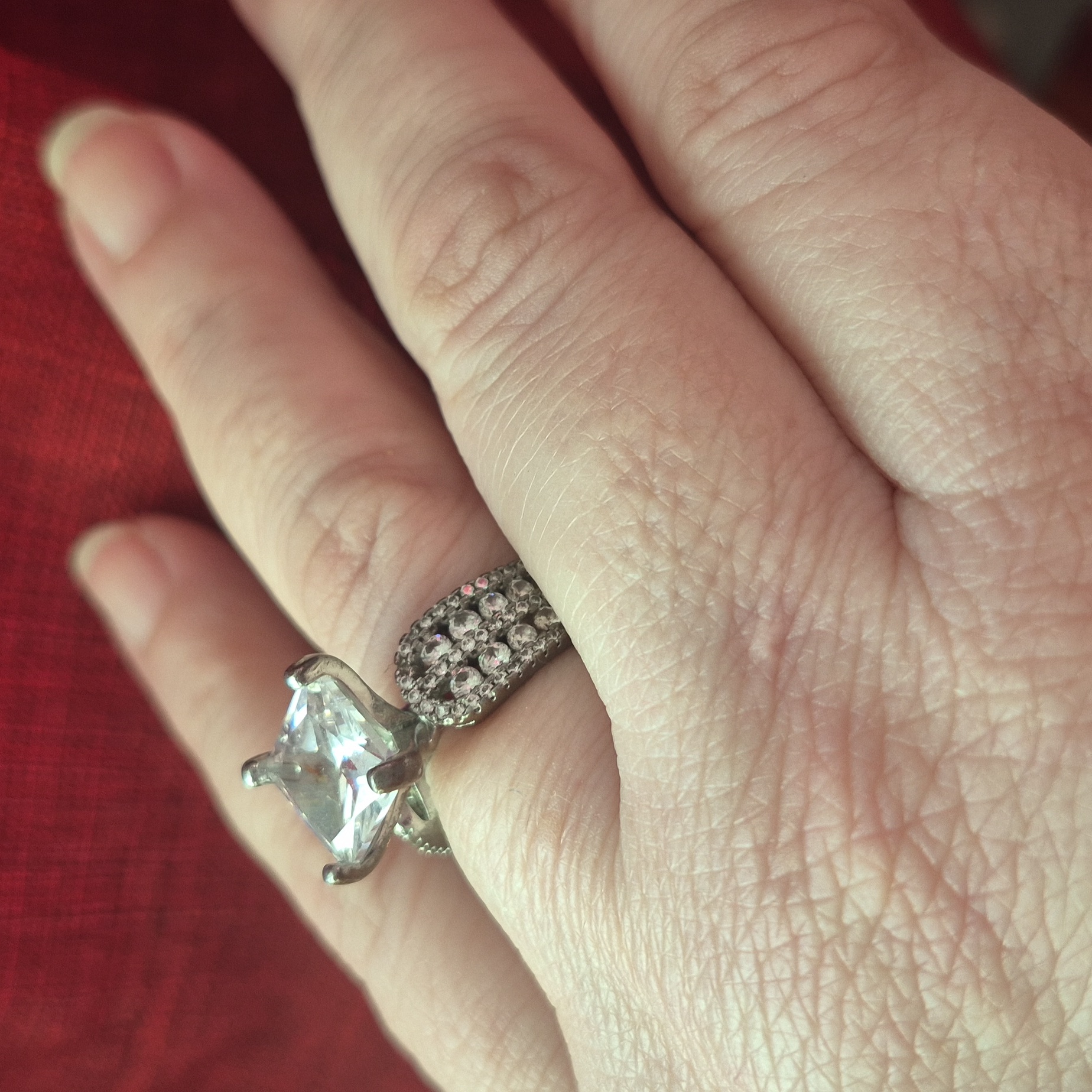 Elegant Sterling Silver Women's Ring With Large Square Shape Cubic Zirconia